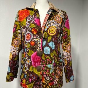Karma living patchwork woman’s coat 2 sided Colorful Floral Coat Size  S/M